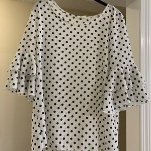Blue & white poka dot shirt!